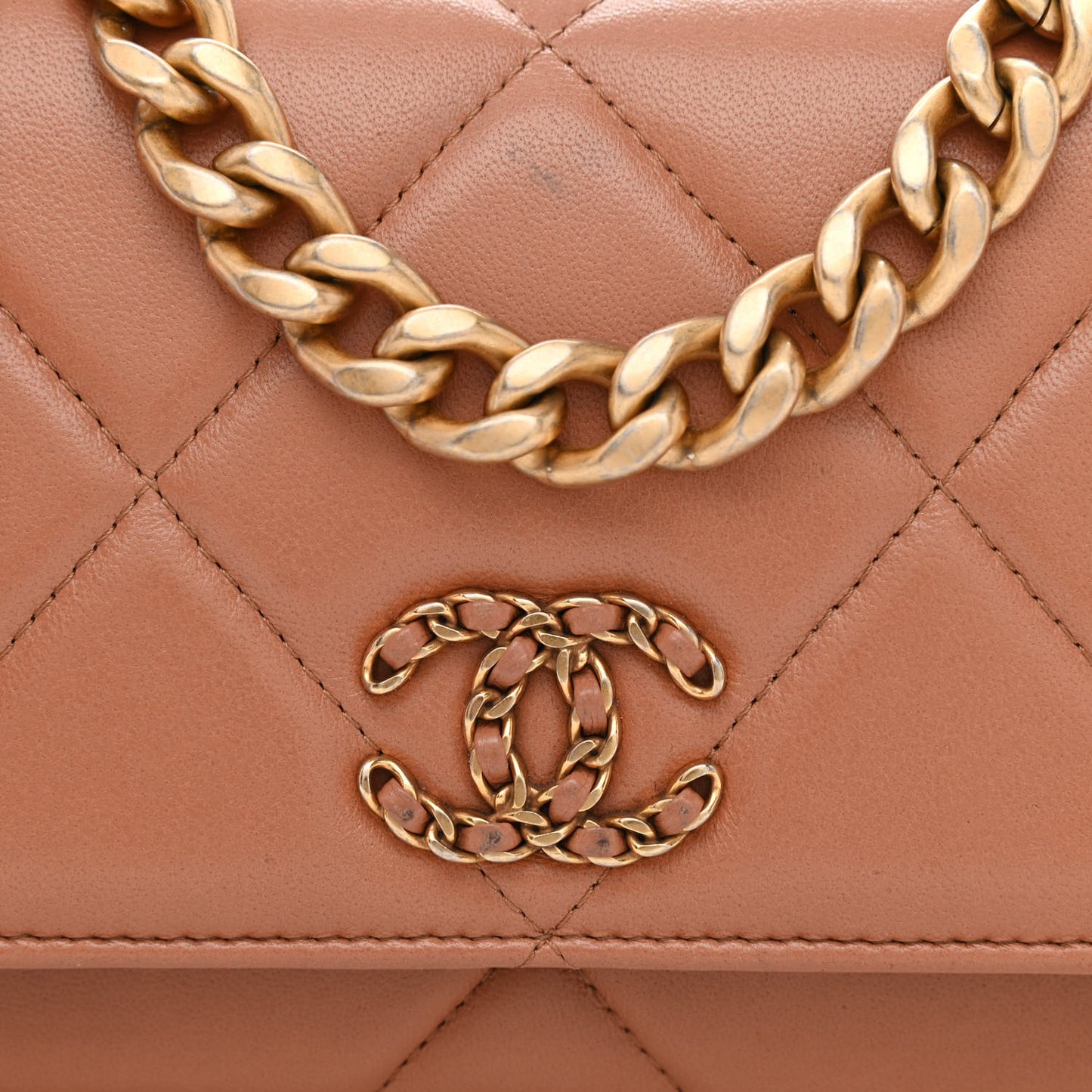 Lambskin Quilted Chanel 19 Wallet On Chain WOC Brown
