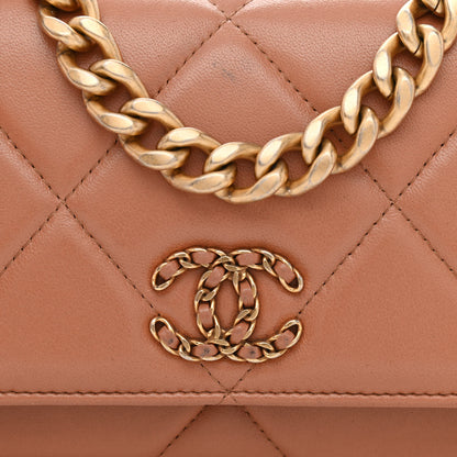 Chanel Lambskin Quilted Chanel 19 Wallet On Chain WOC Brown 9 of 14