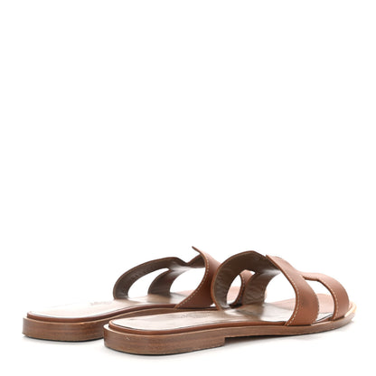 Hermes Box Calfskin Oran Sandals 38.5 Gold 3 of 14