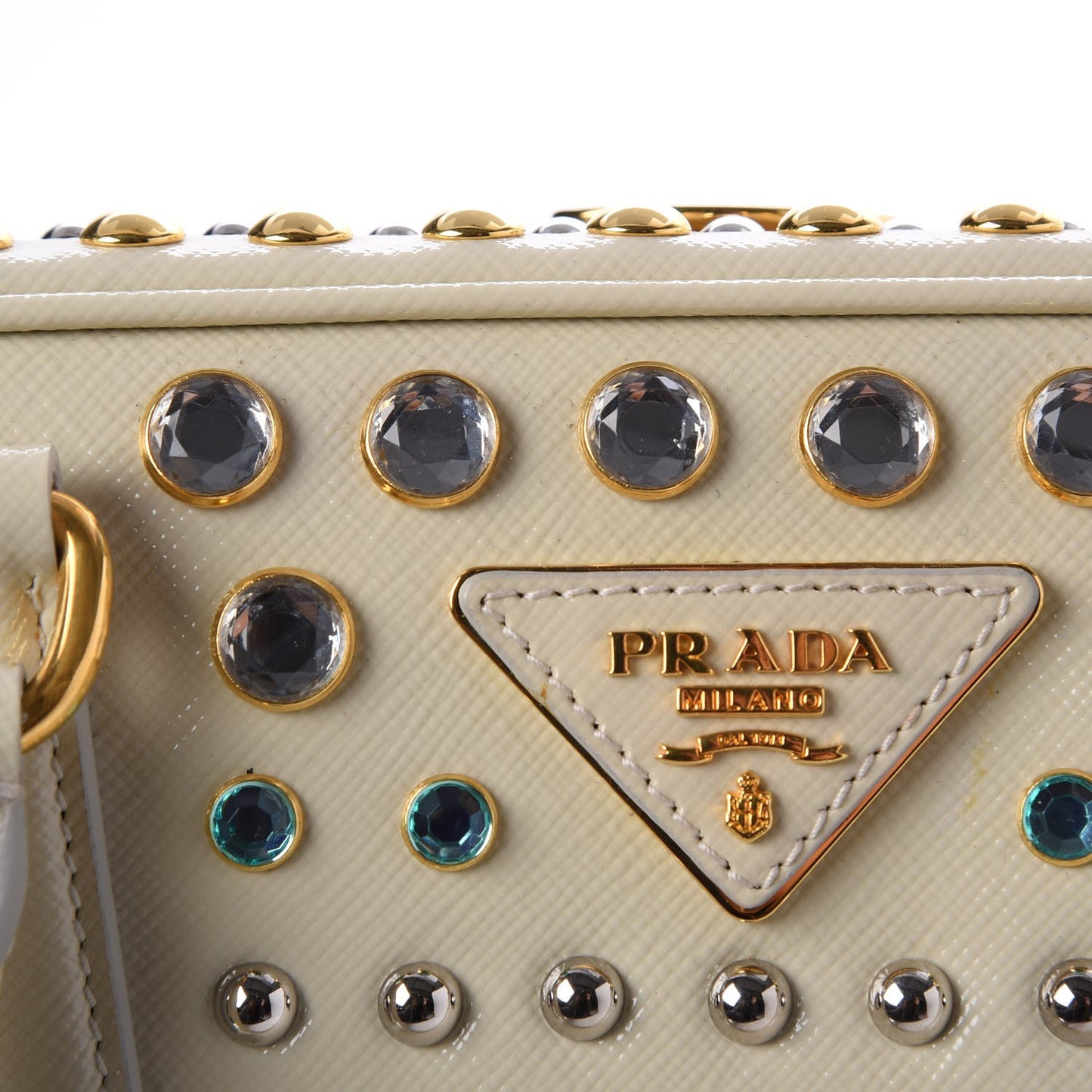 Saffiano Vernice Crystal Pyramid Bag Talco