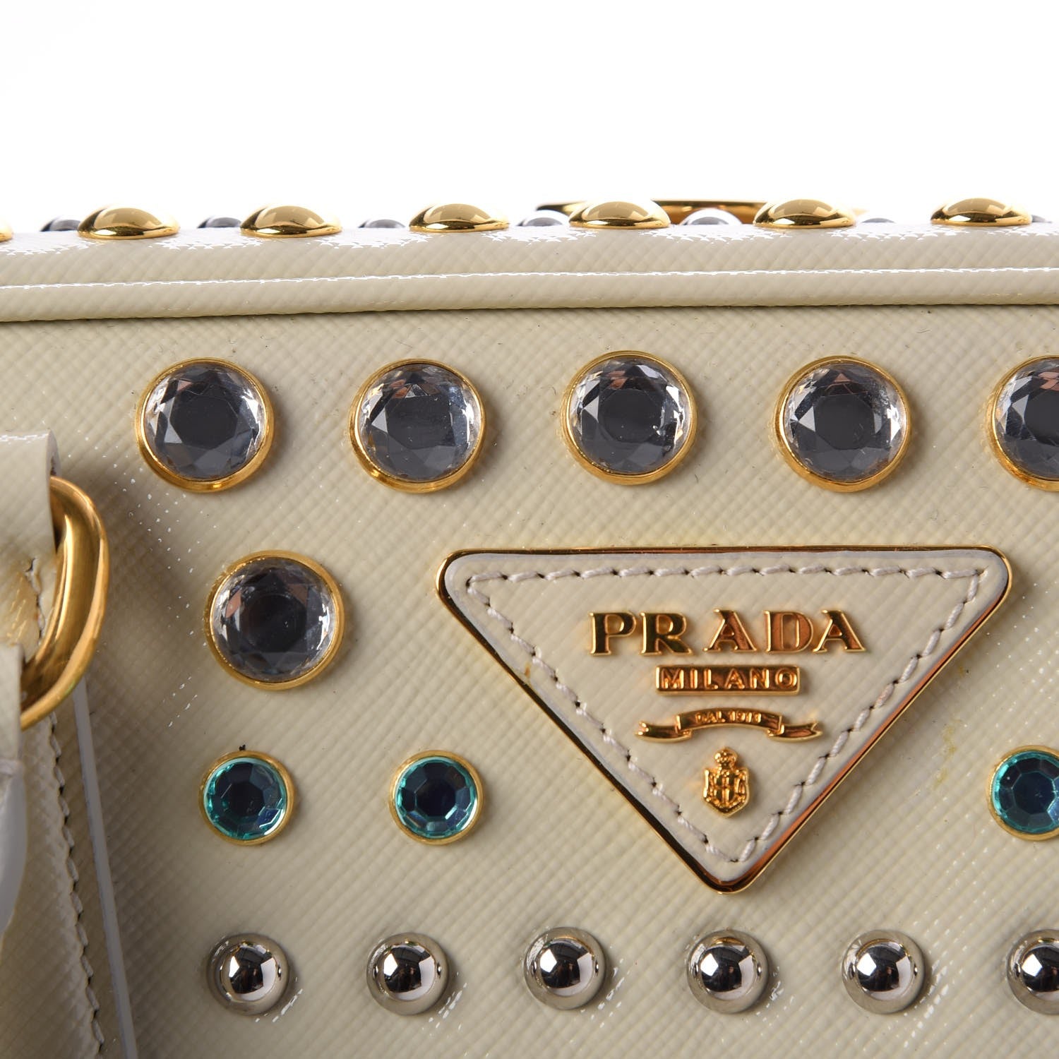 Prada Saffiano Vernice Crystal Pyramid Bag Talco 11 of 13
