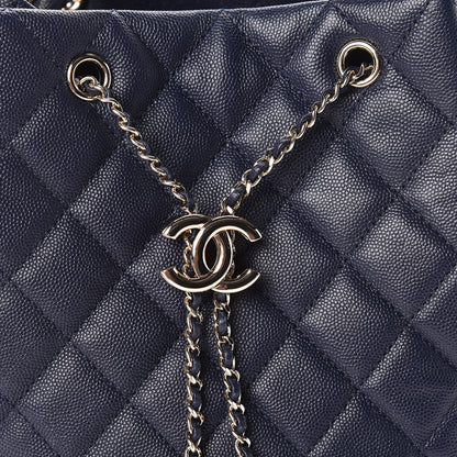 Chanel Caviar Quilted Rolled Up Bucket Drawstring Bag Navy 10 of 11
