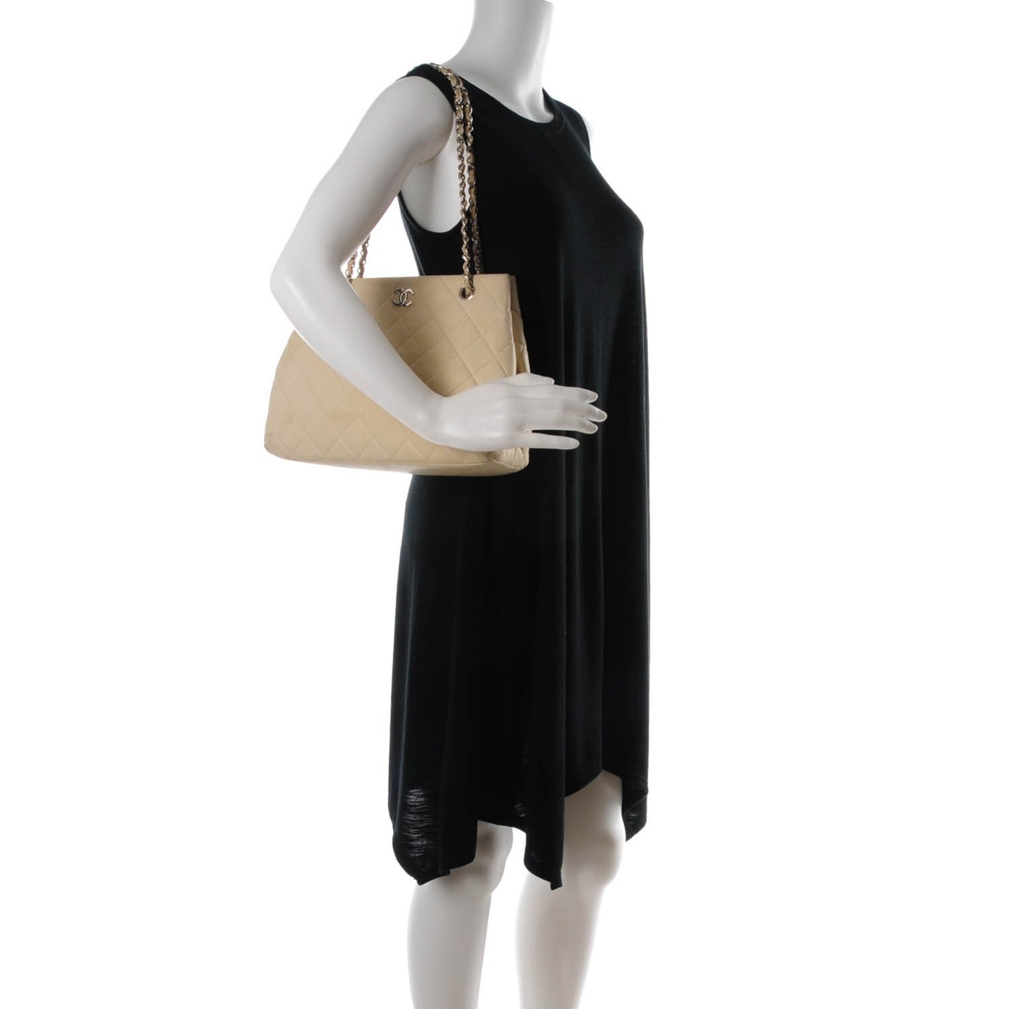 Lambskin Quilted CC Tote Beige Clair