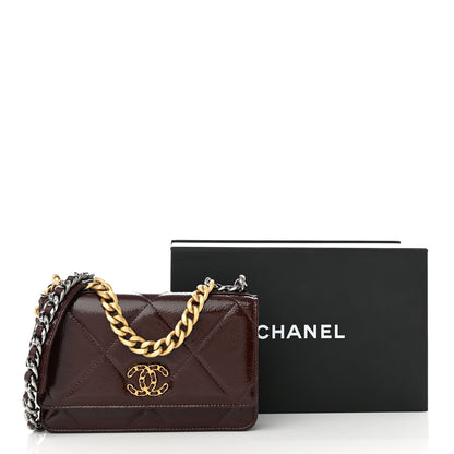 Chanel Shiny Crumpled Calfskin Quilted Chanel 19 Wallet On Chain WOC Burgundy 12 of 12