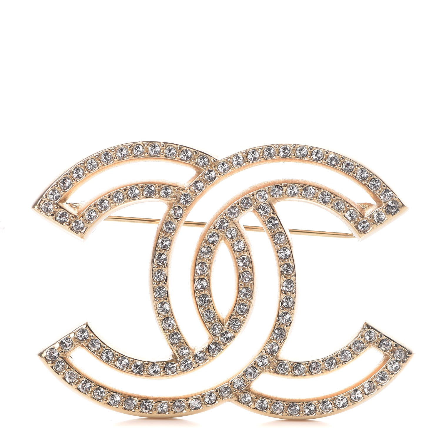Chanel Crystal CC Brooch Light Gold 1 of 5