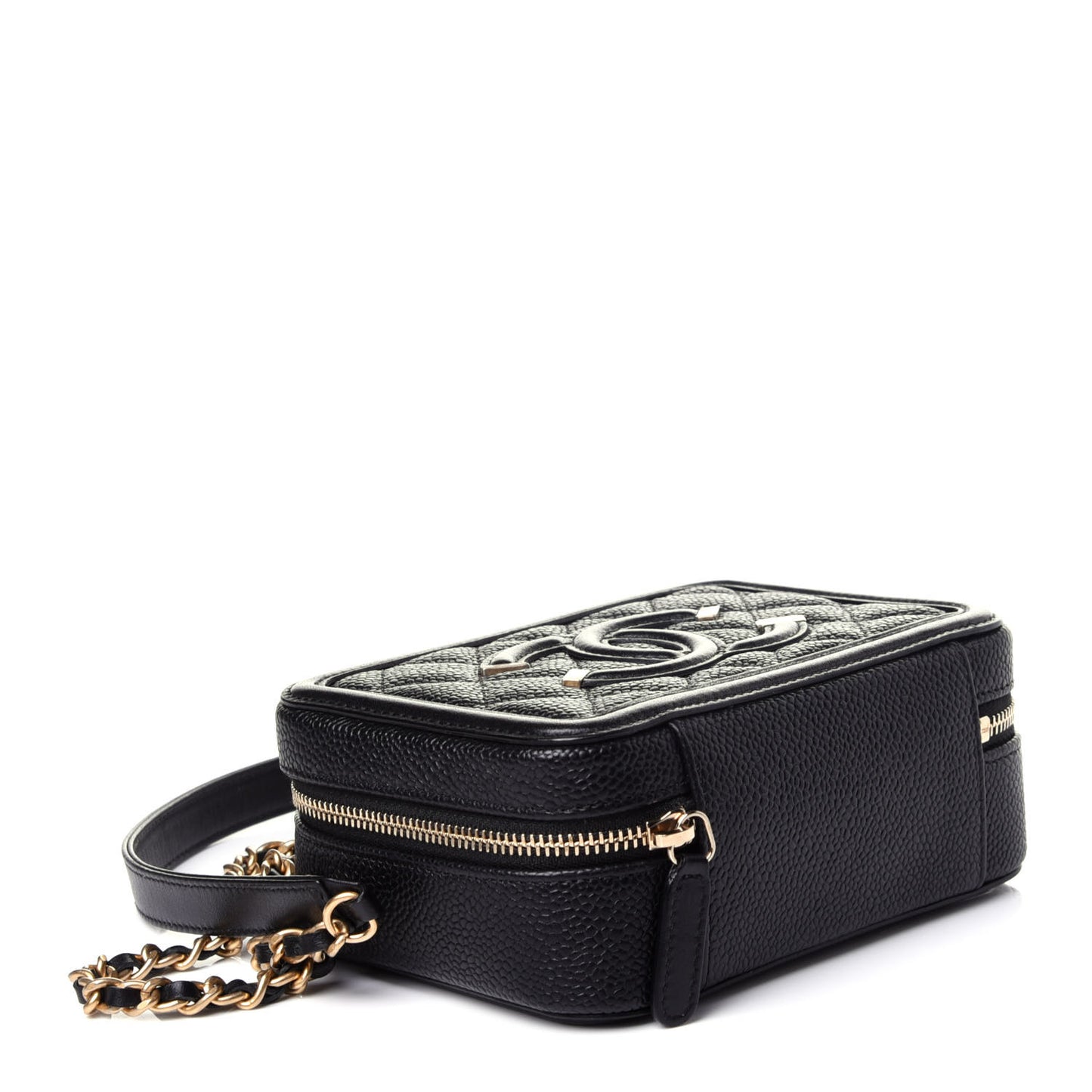 Caviar Quilted CC Filigree Vanity Clutch With Chain Black