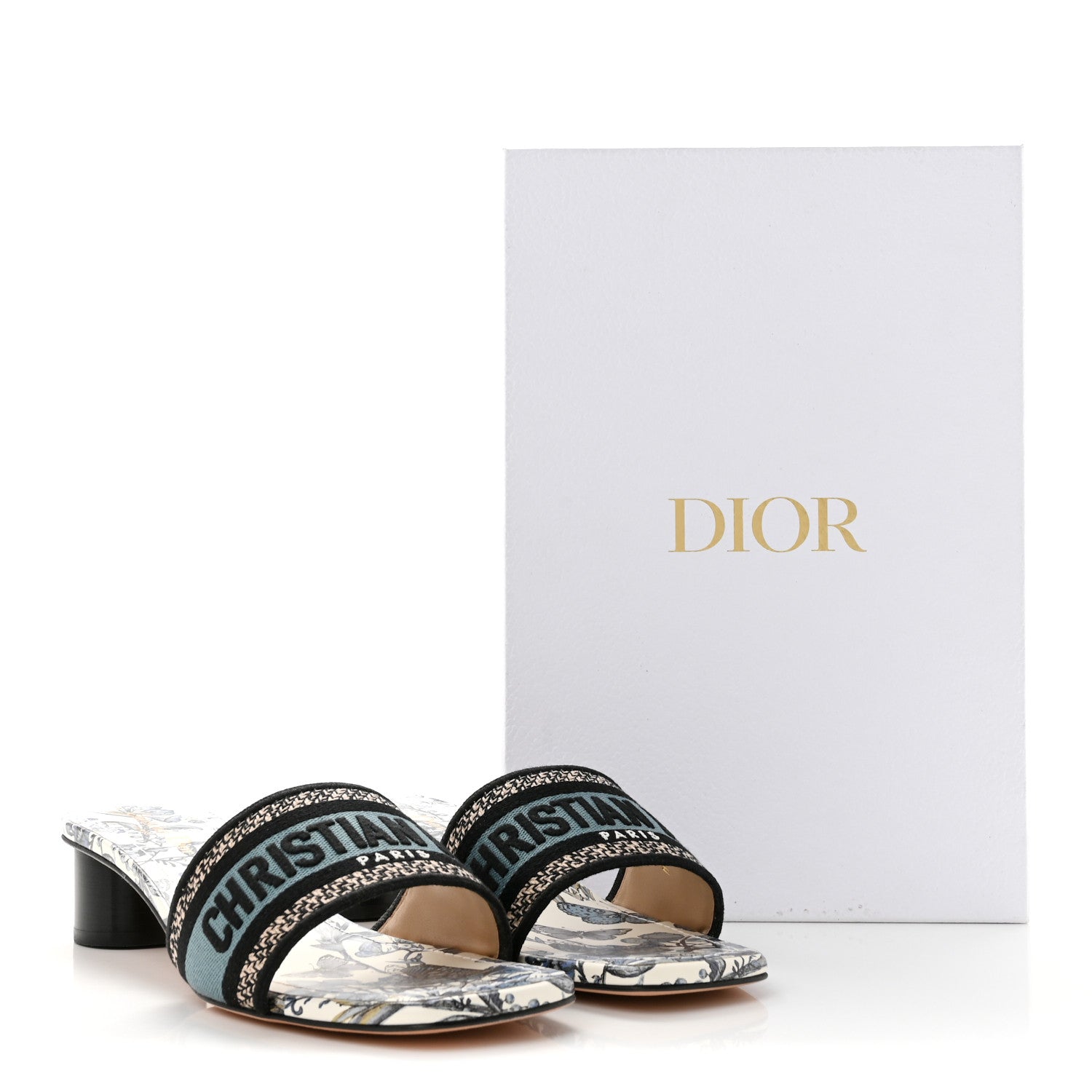 Christian Dior Canvas Toile de Jouy Mexico Embroidered Dway 35mm Slide Sandals 40 White Blue 10 of 10