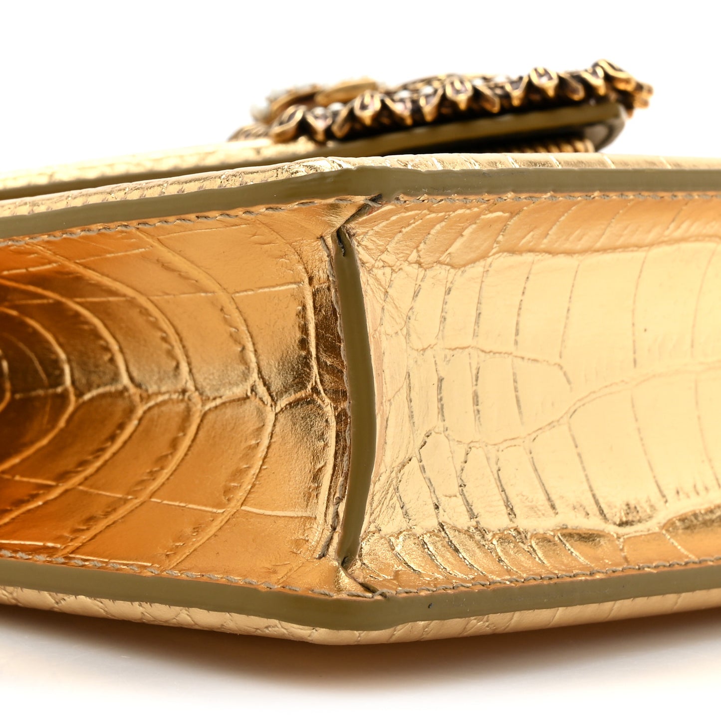 Metallic Calfskin Crocodile Embossed Mini Devotion Envelope Bag Gold