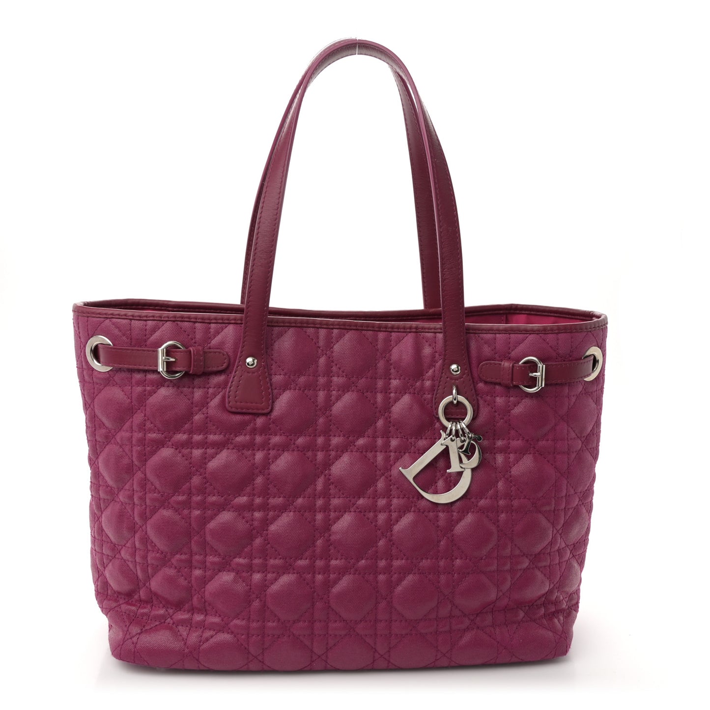 Coated Canvas Cannage Medium Panarea Tote Raspberry