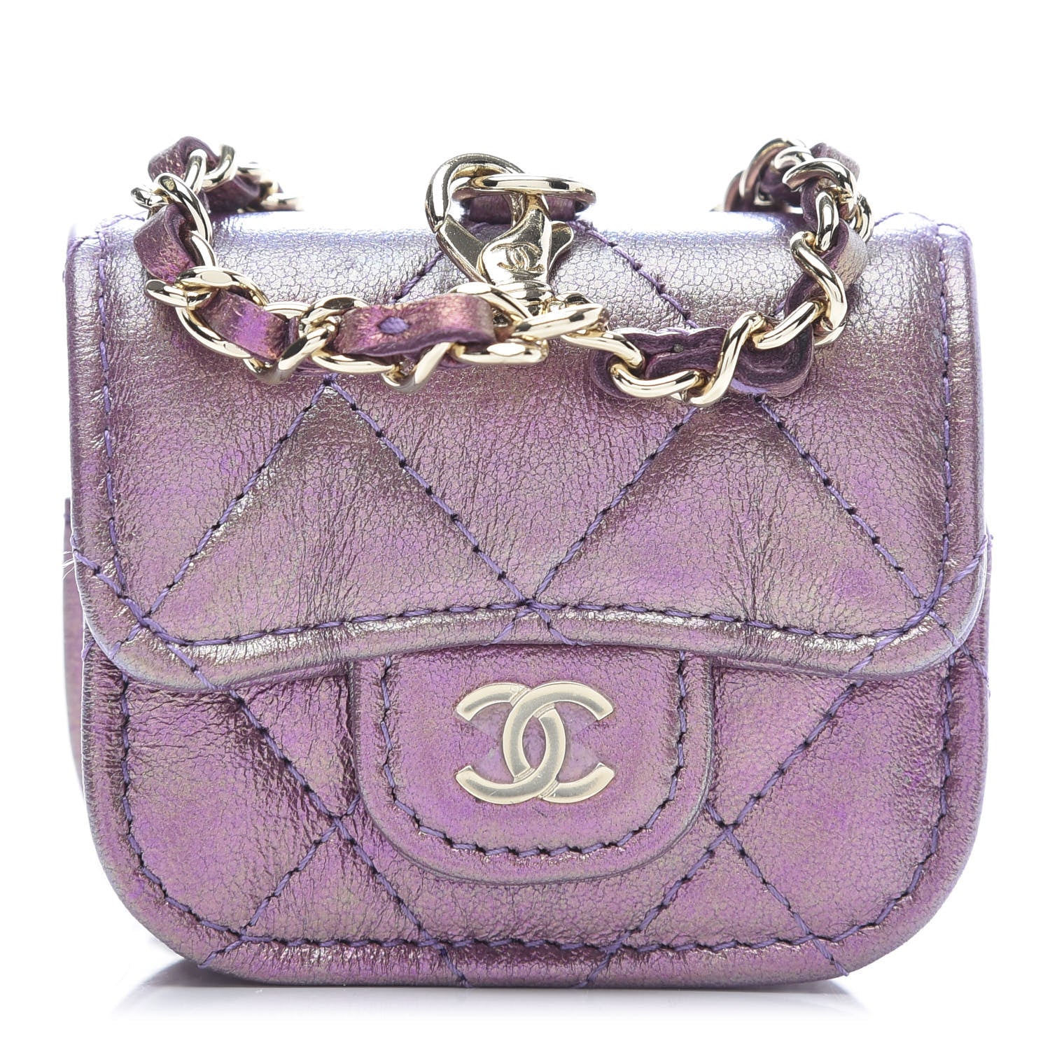 Chanel Iridescent Lambskin Quilted Airpods Pro Case Purple 1 of 11