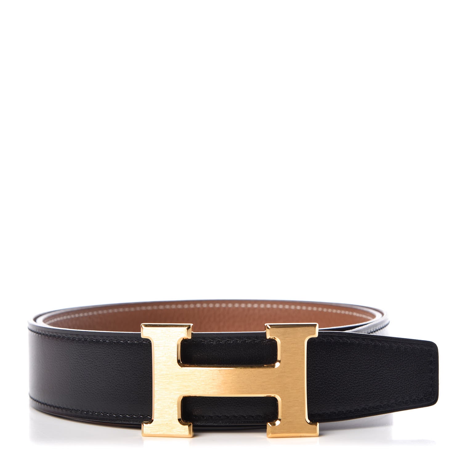 Hermes Box Togo 32mm H Belt 80 Black Gold 1 of 7