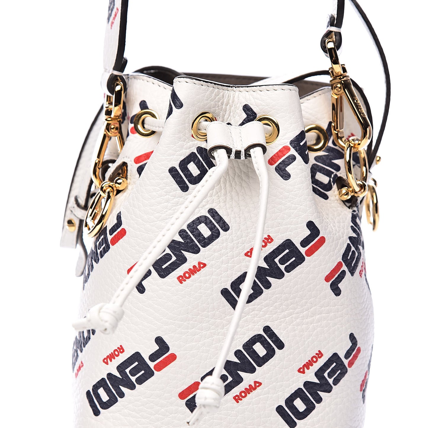 X FILA Calfskin F is Fendi Mania Fringe Mini Mon Tresor Bucket Bag White