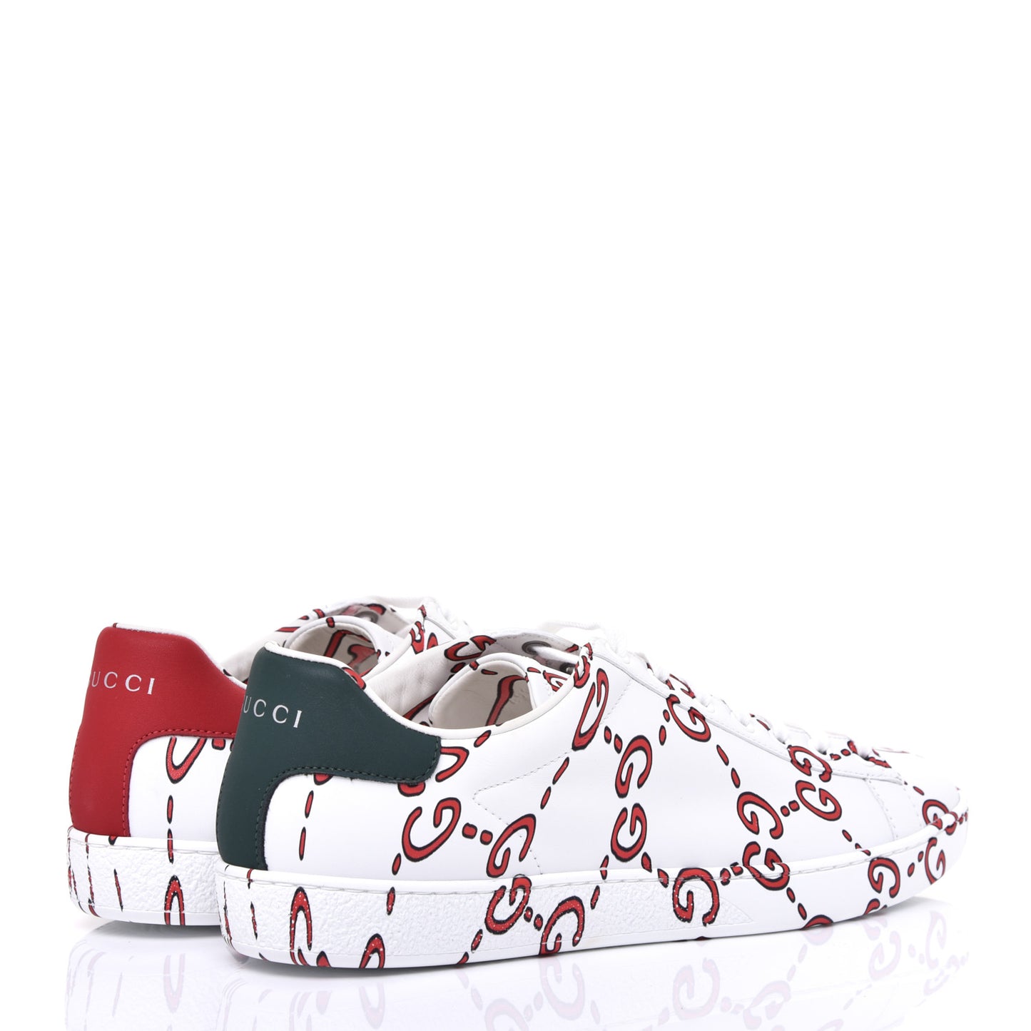 Calfskin GucciGhost Print Womens Ace Sneakers 39.5 White Hibiscus Red