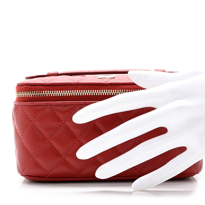 Chanel Caviar Quilted Top Handle Jewelry Case Red 2 of 10