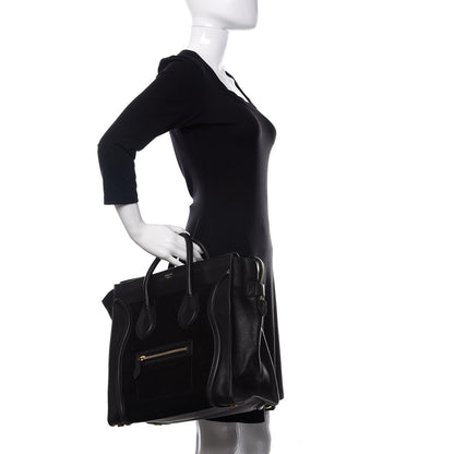 Celine Smooth Calfskin Suede Mini Luggage Black 2 of 8