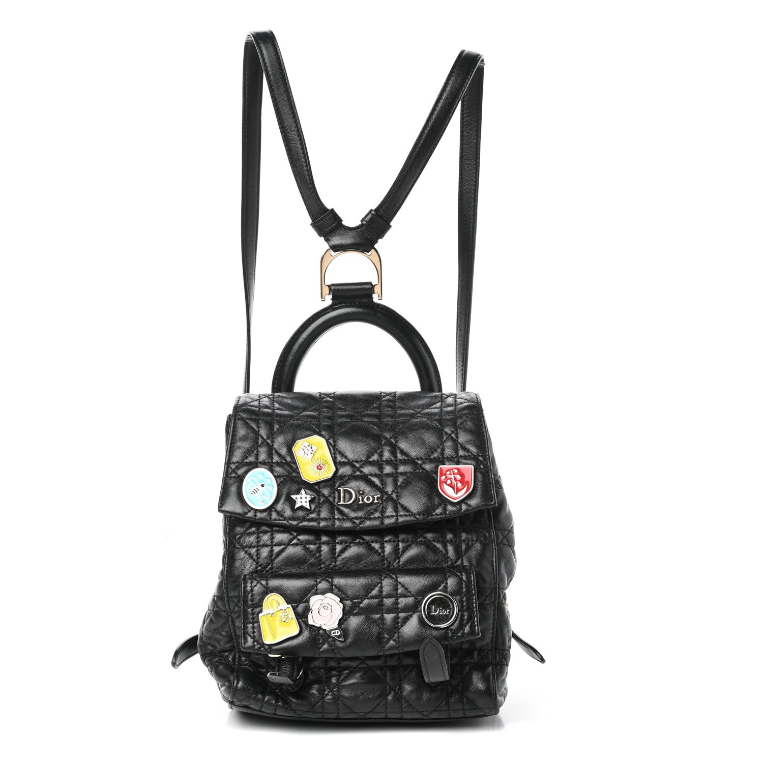 Christian Dior Lambskin Cannage Small Lucky Badge Stardust Backpack Black 1 of 9