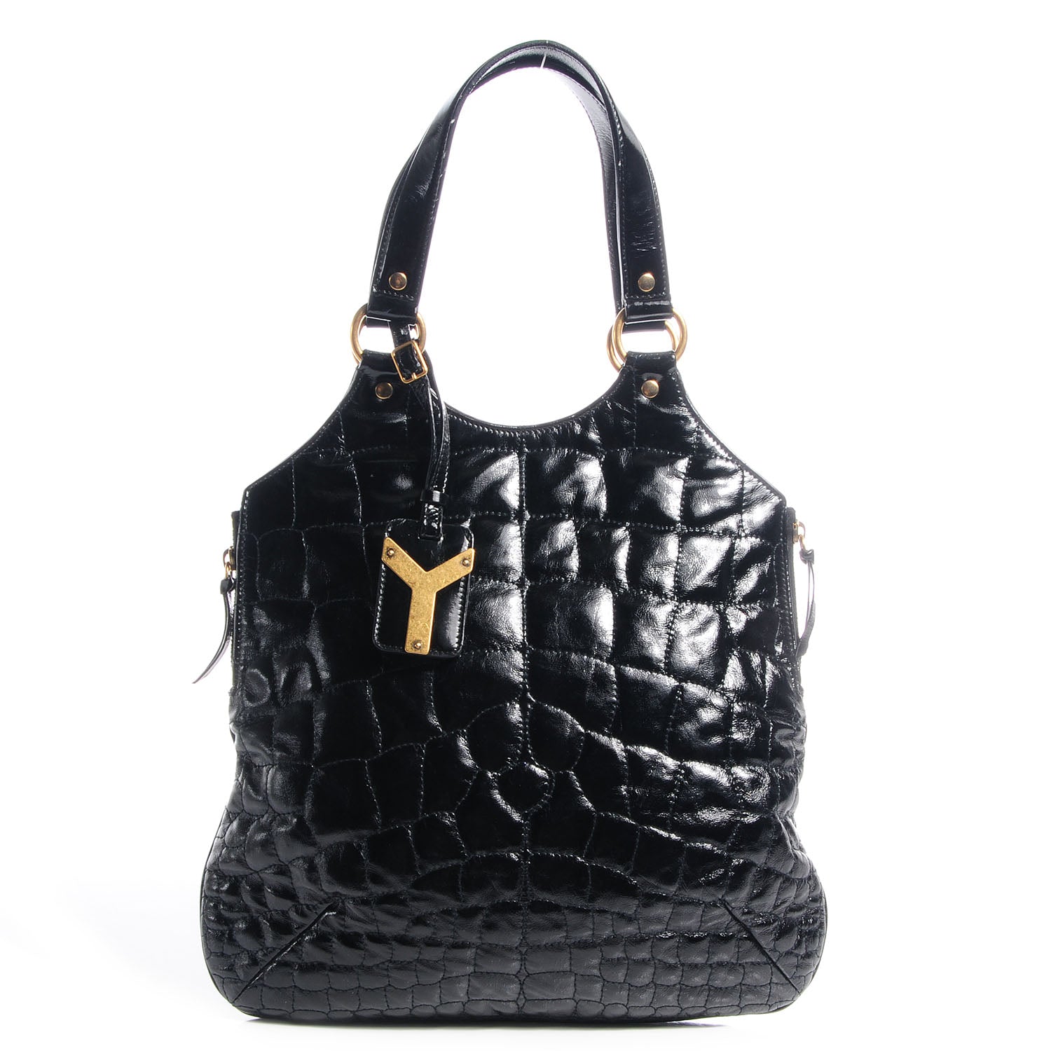Saint Laurent Patent Crocodile Embossed Tribute Tote Black 1 of 9