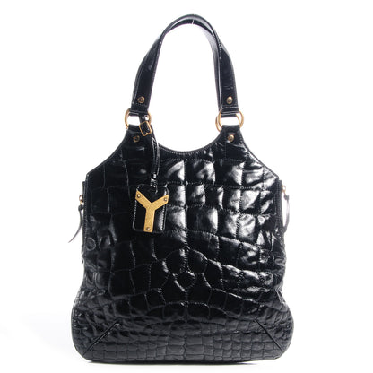 Saint Laurent Patent Crocodile Embossed Tribute Tote Black 1 of 9