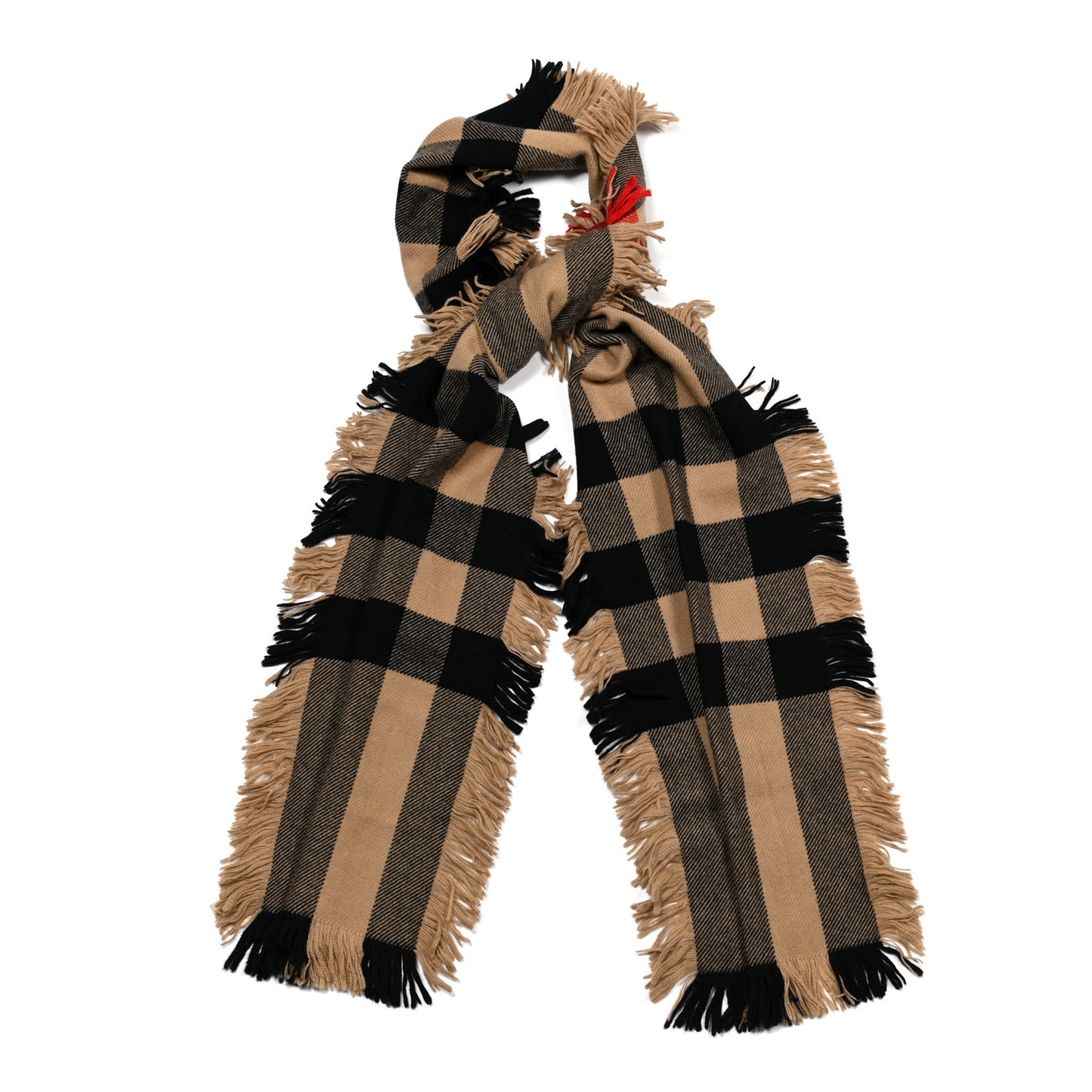 Wool Check Happy Fringe Scarf Beige