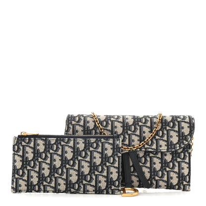 Christian Dior Oblique Saddle Chain Long Wallet Blue 3 of 12