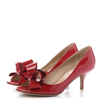 Valentino Garavani Patent Couture Bow Peep Toe Low Heel Pumps 38 Rosso Valentino 3 of 8