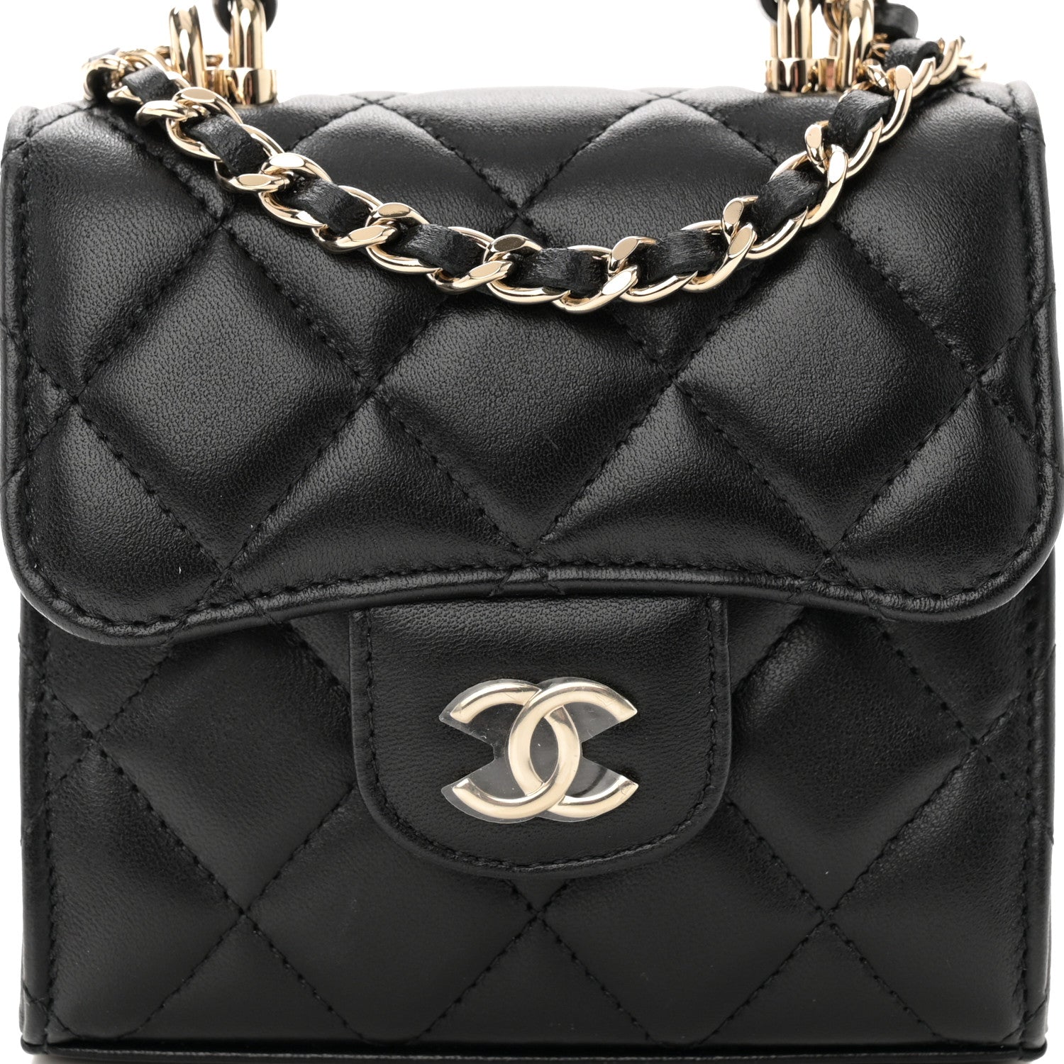 Chanel Lambskin Quilted Top Handle Flap Clutch With Chain Black 8 of 11