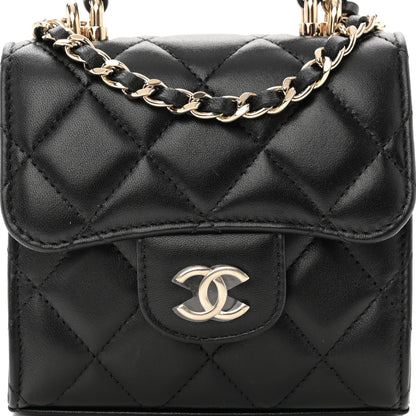 Chanel Lambskin Quilted Top Handle Flap Clutch With Chain Black 8 of 11