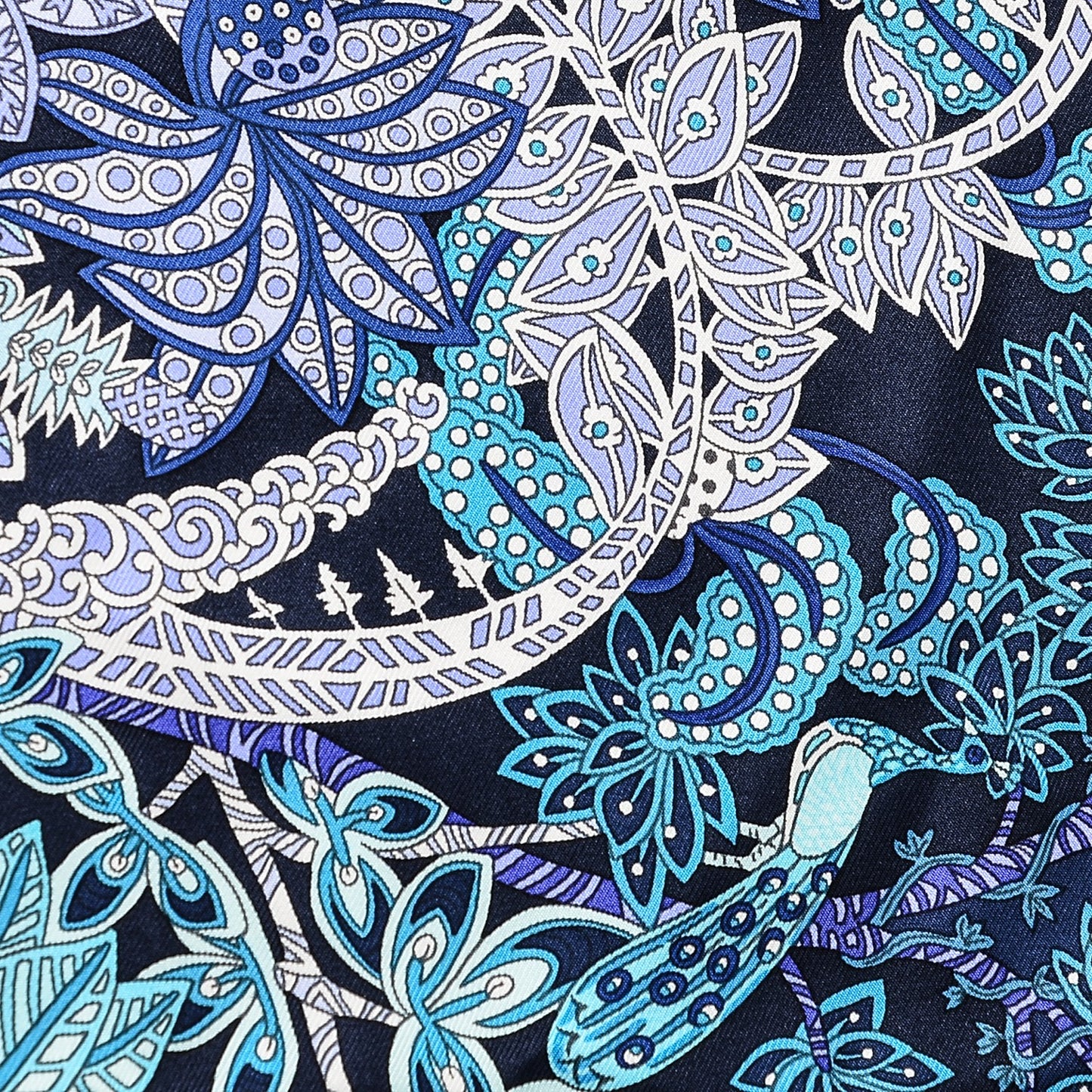 Silk Maitres de la Foret Scarf 90 Marine Lavande Turquoise