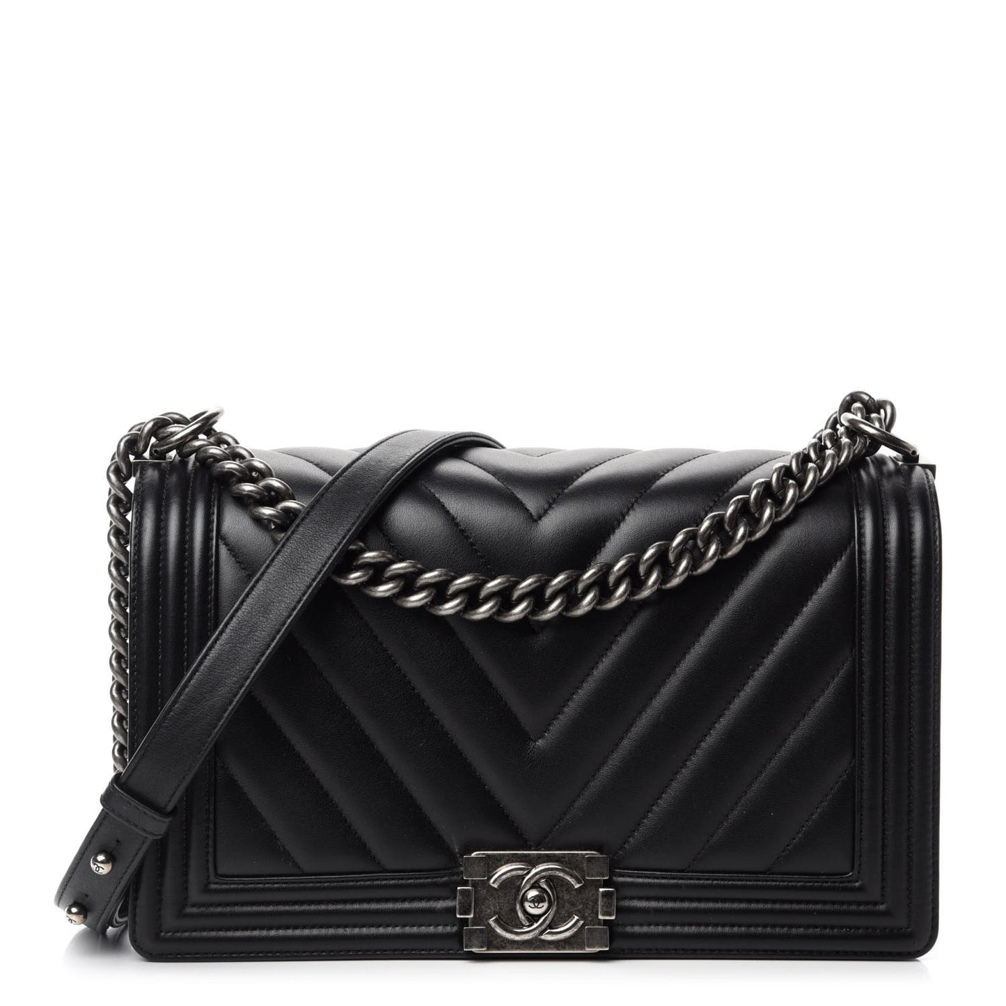Calfskin Chevron Quilted New Medium Boy Flap Black