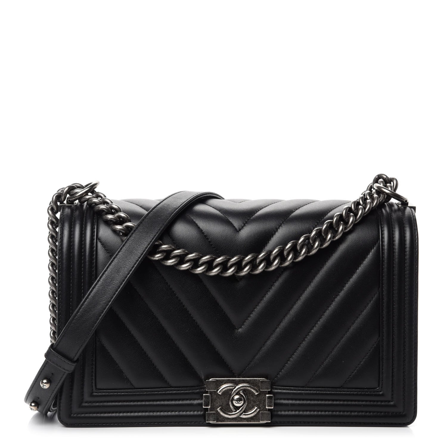 Chanel Calfskin Chevron Quilted New Medium Boy Flap Black 1 of 12