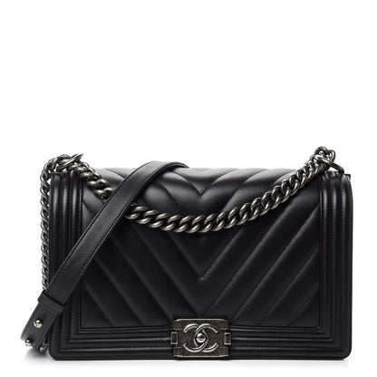 Chanel Calfskin Chevron Quilted New Medium Boy Flap Black 1 of 12