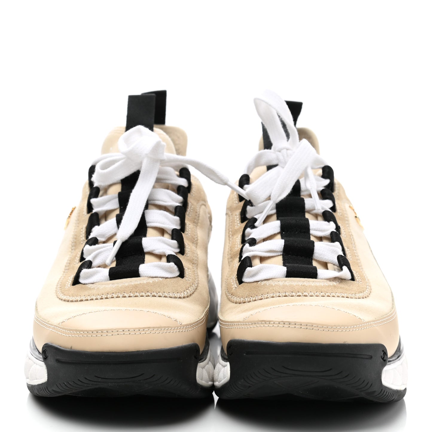 Velvet Calfskin Mixed Fibers CC Sneakers 38 Beige