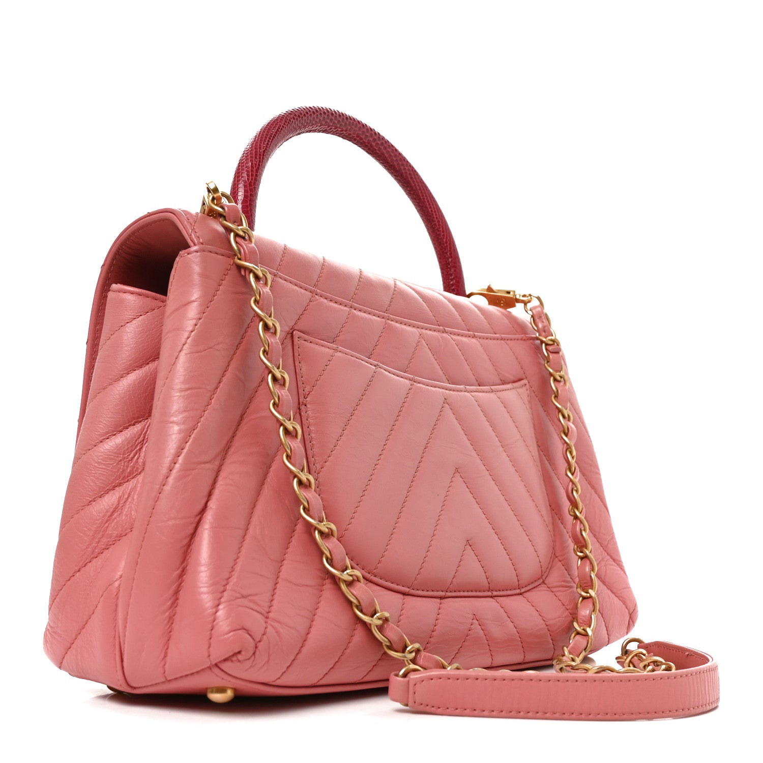 Chanel Calfskin Lizard Chevron Quilted Small Coco Handle Flap Pink 2 of 10