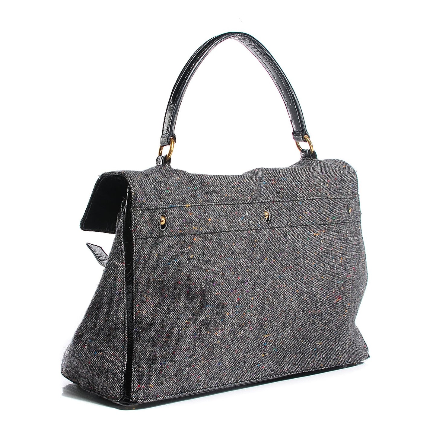 Patent Tweed Large Muse Two Grey Black
