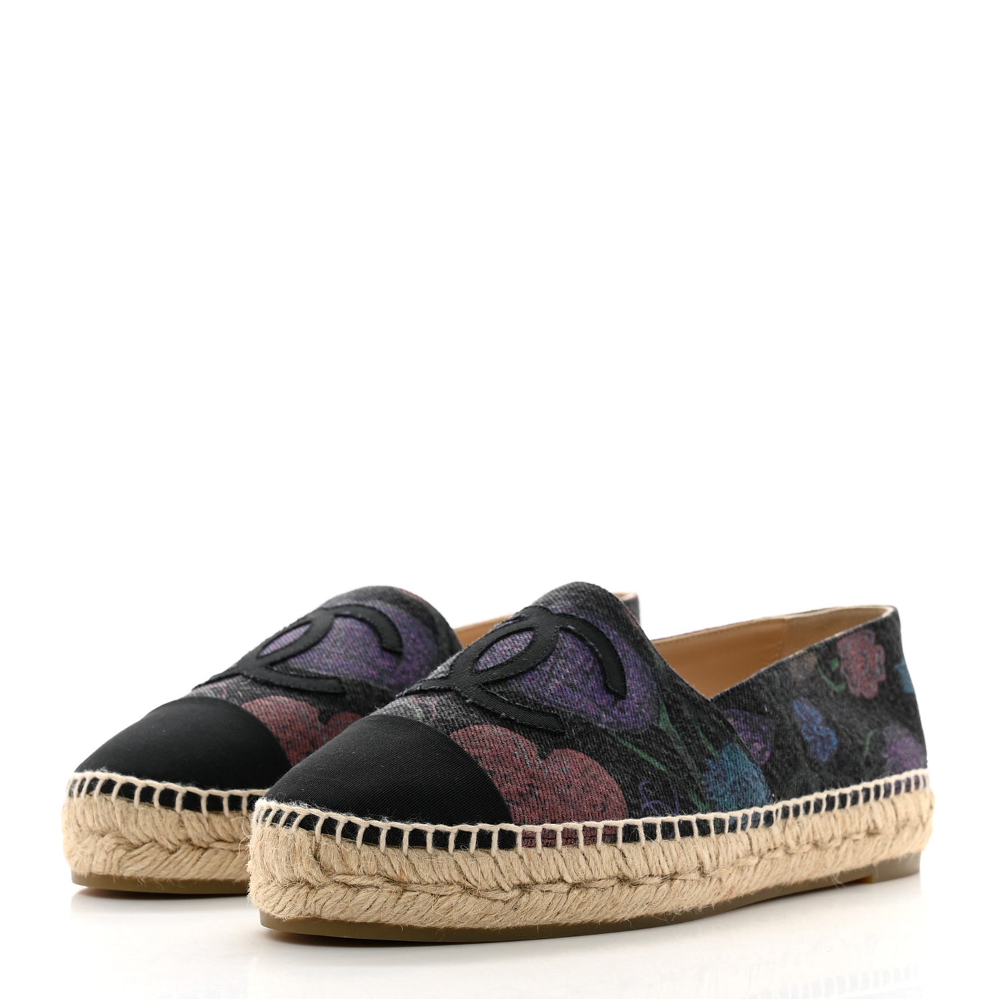 Denim Grosgrain CC Espadrilles 39 Grey Multicolor
