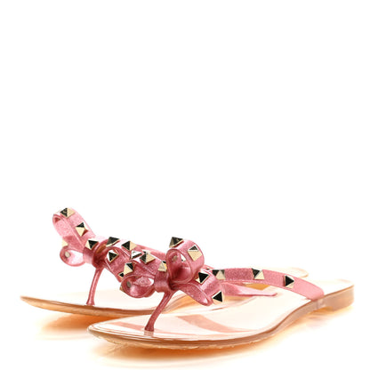 Valentino Garavani PVC Jelly Glitter Rockstud Bow Thong Sandals 38 Pink 3 of 8