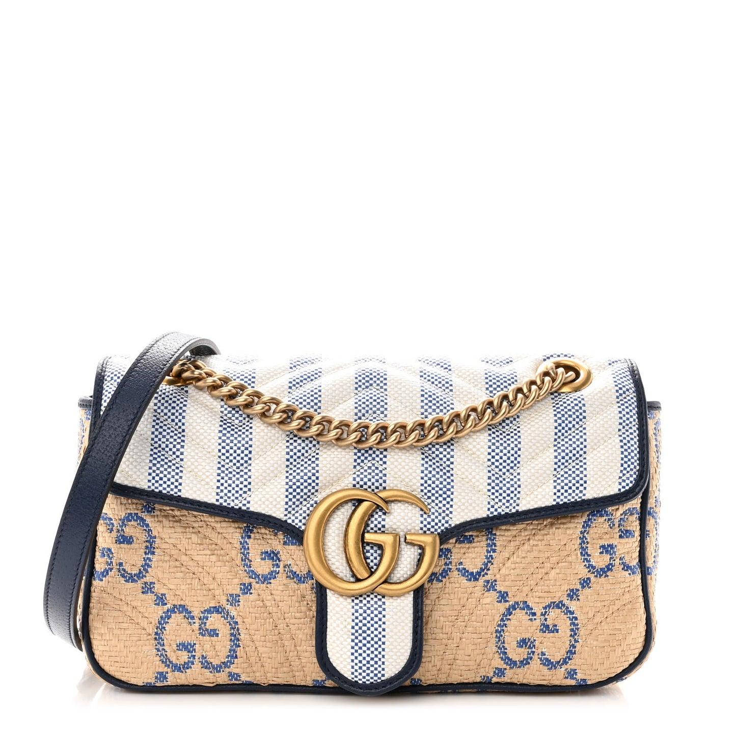 Raffia GG Monogram Matelasse Small GG Marmont Shoulder Bag Natural Royale Off White