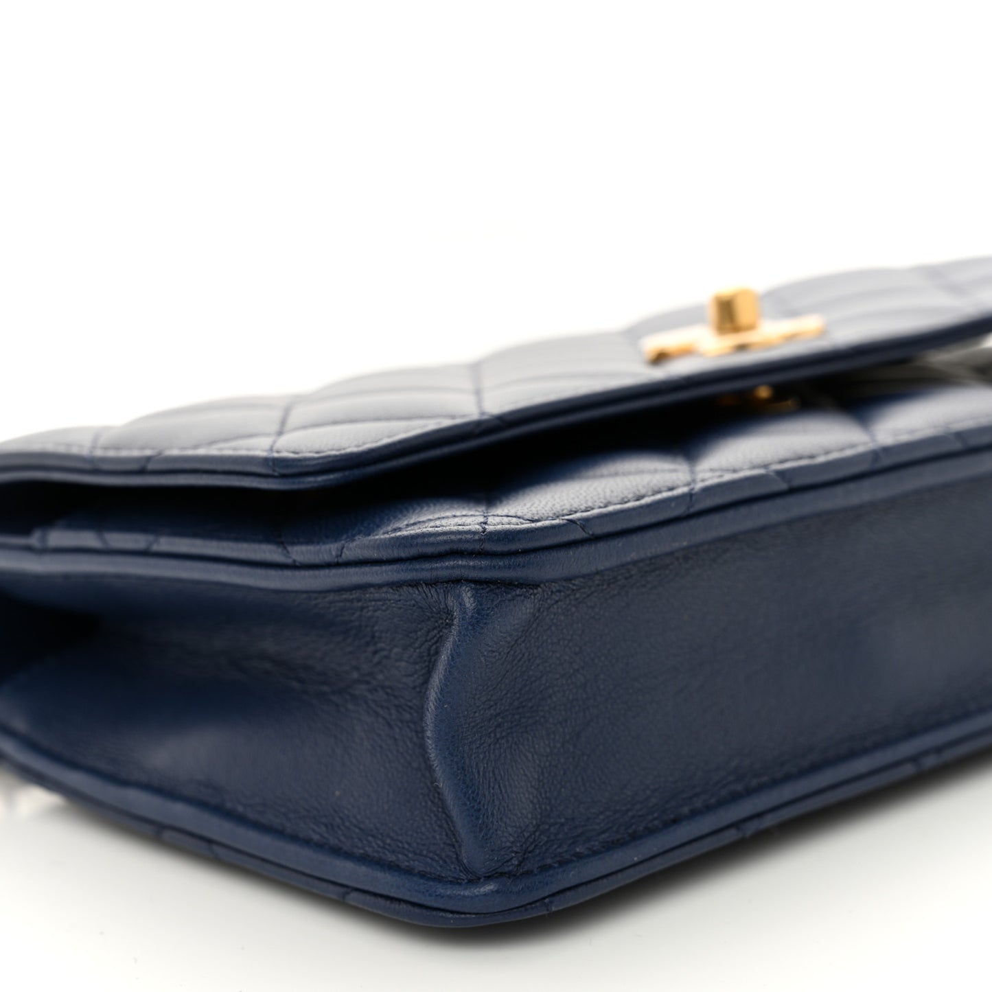 Lambskin Quilted Sweet Camellia Wallet On Chain WOC Navy Blue
