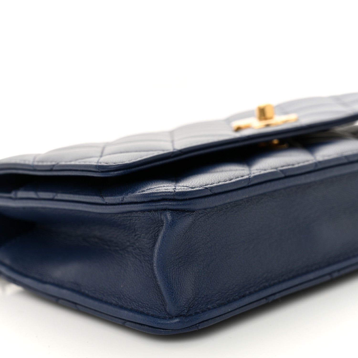 Chanel Lambskin Quilted Sweet Camellia Wallet On Chain WOC Navy Blue 10 of 11