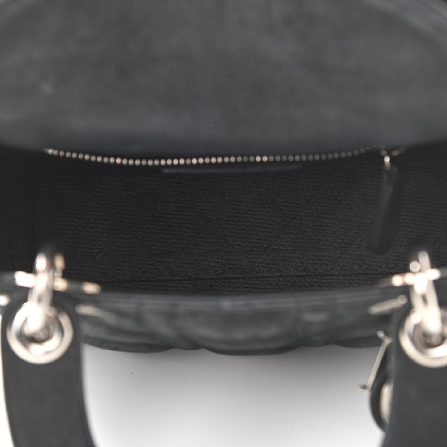 Metallic Calfskin Cannage Mini Lady Dior Black