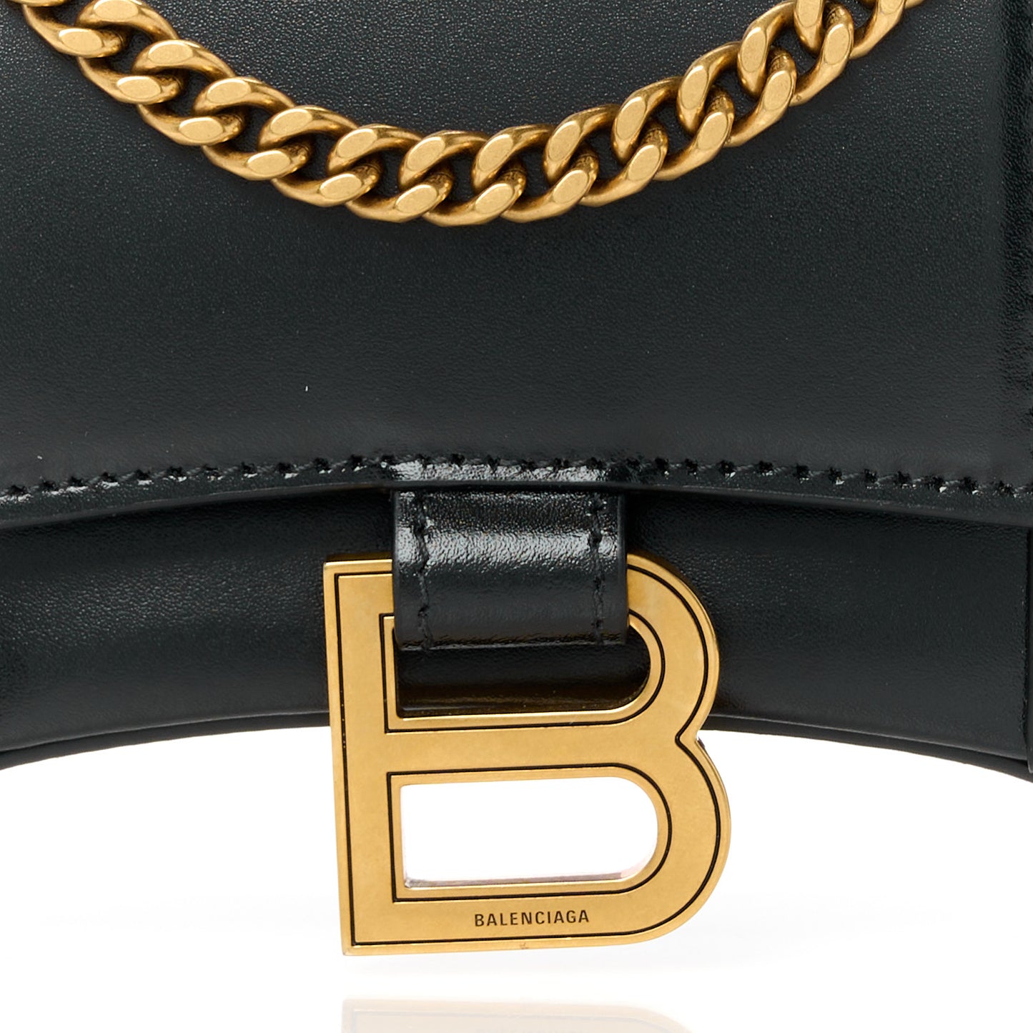 Shiny Box Calfskin Hourglass Chain Bag Black