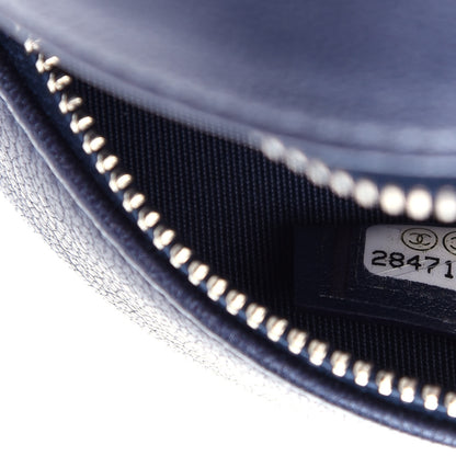 Chanel Goatskin Camellia Embossed Round Clutch With Chain Dark Blue 7 of 11
