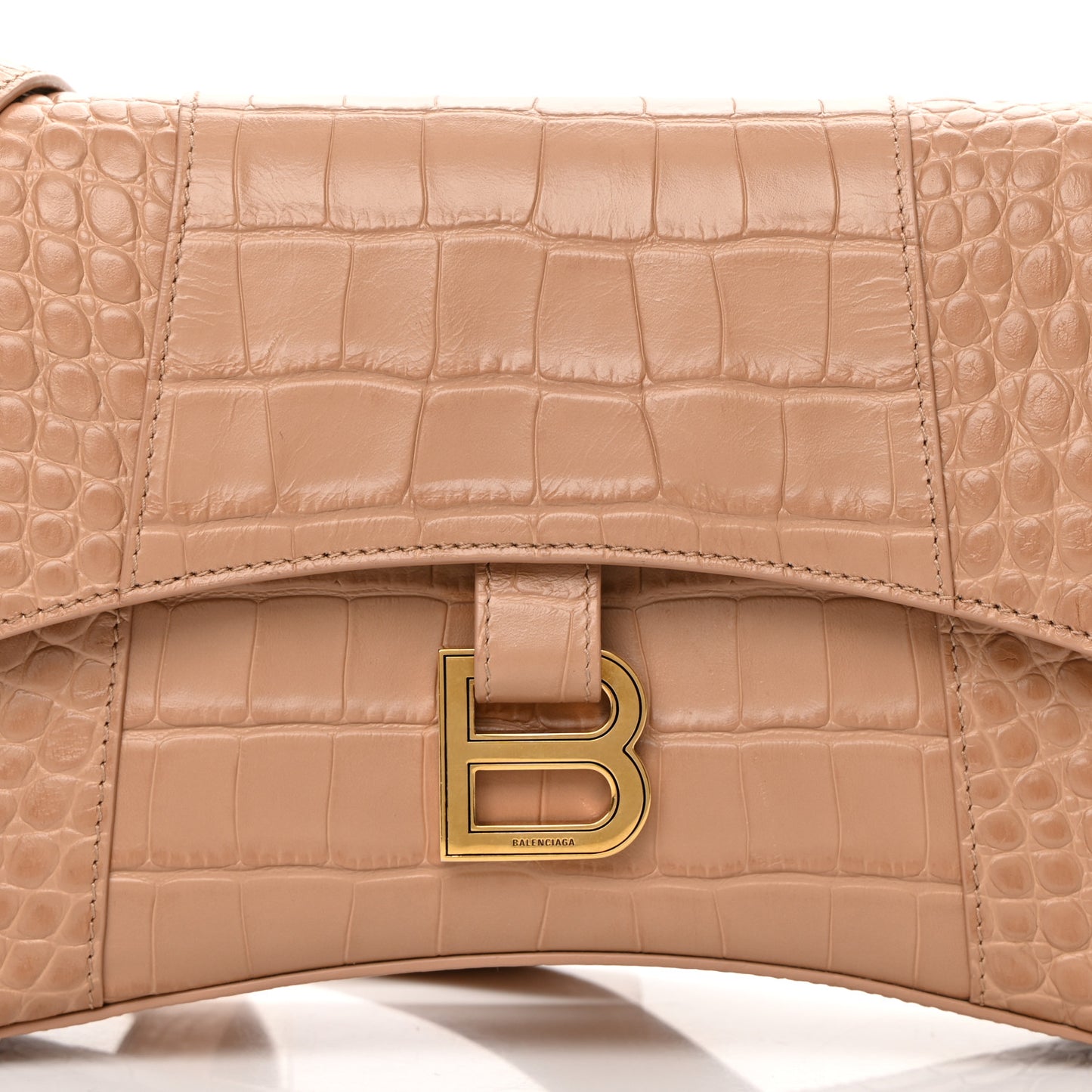 Extra Supple Calfskin Crocodile Embossed XS Downtown Shoulder Bag Nude Beige