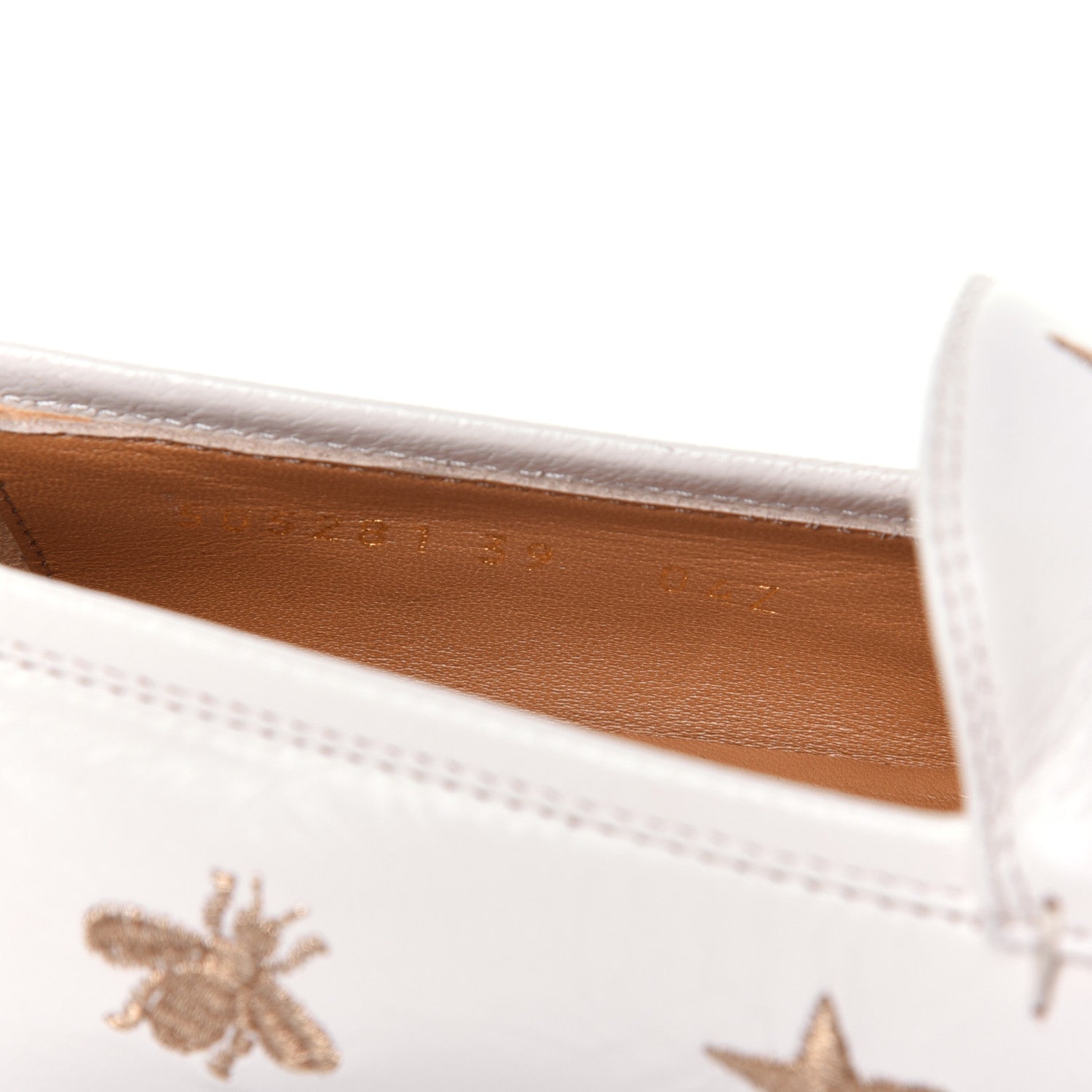 Gucci Goatskin Bee Star Embroidered Womens Jordaan Loafers 39 Mystic White 10 of 11