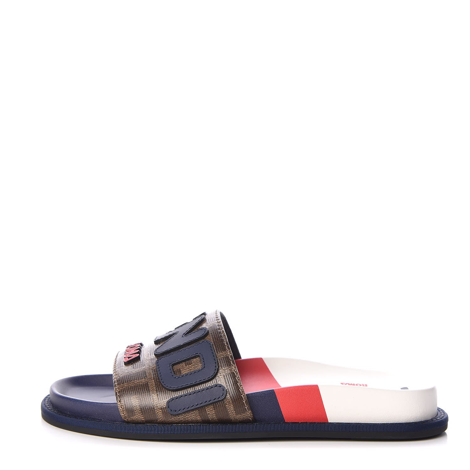 Fendi X FILA Glazed Fabric Calfskin FF 1974 Mania Slide Sandals 35 Mogano Panna Blueberry Caipiroska 1 of 9