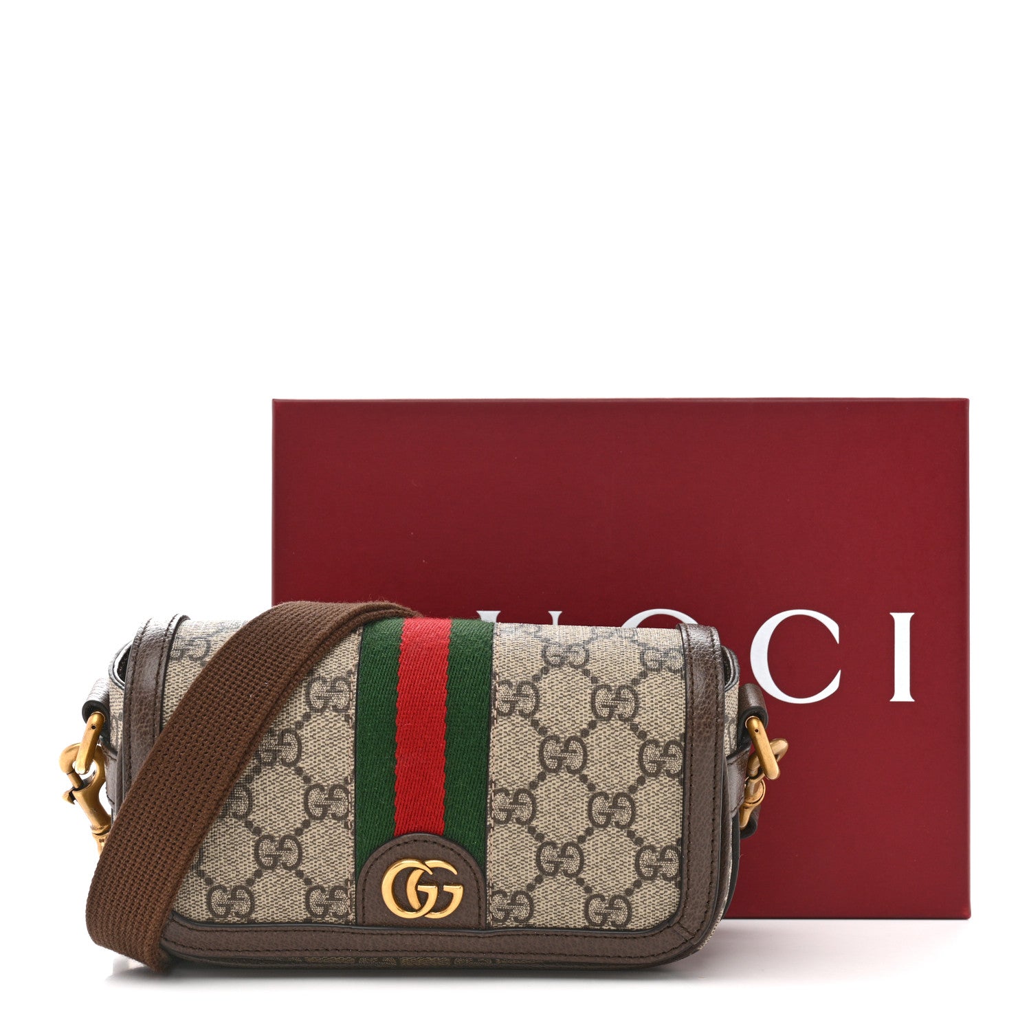 Gucci GG Supreme Monogram Web Mini Ophidia Flap Shoulder Bag Brown 14 of 14