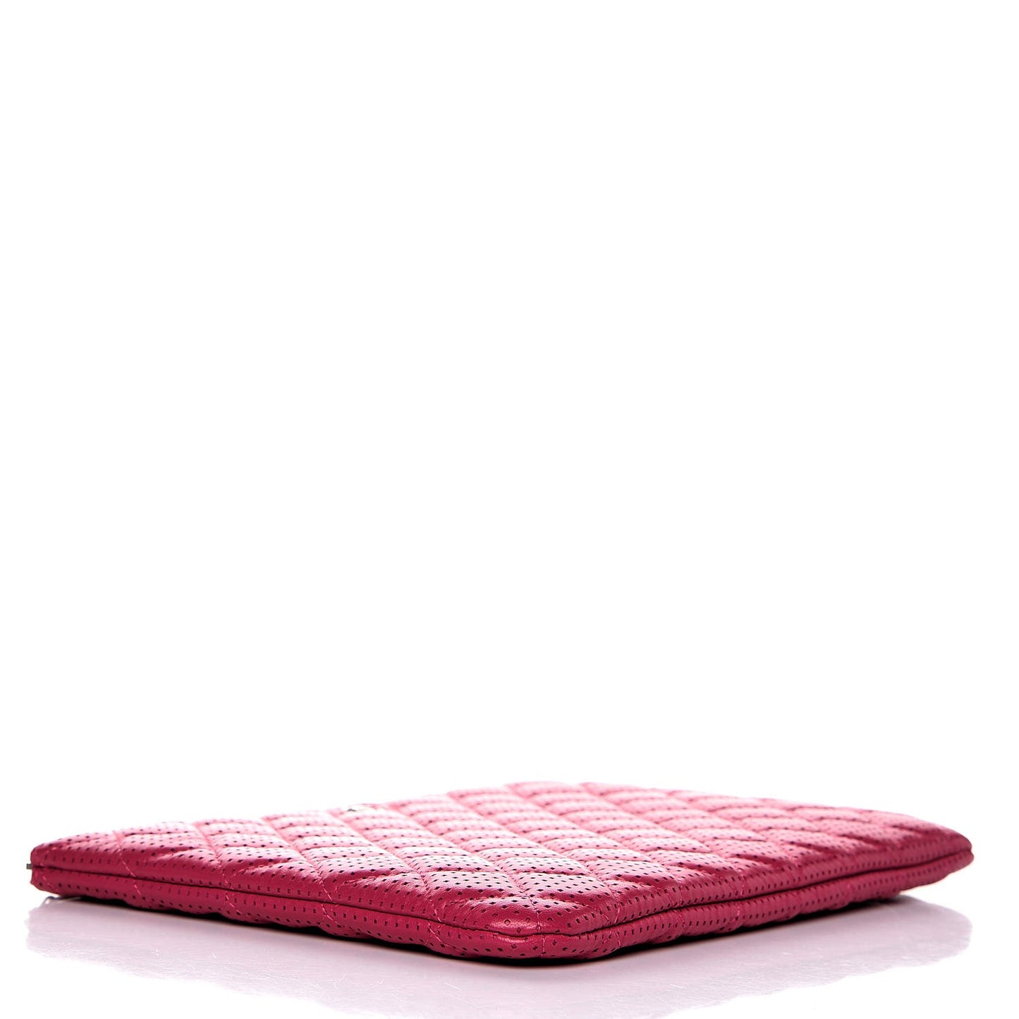 Perforated Lambskin Quilted Large Zip Pouch Pink