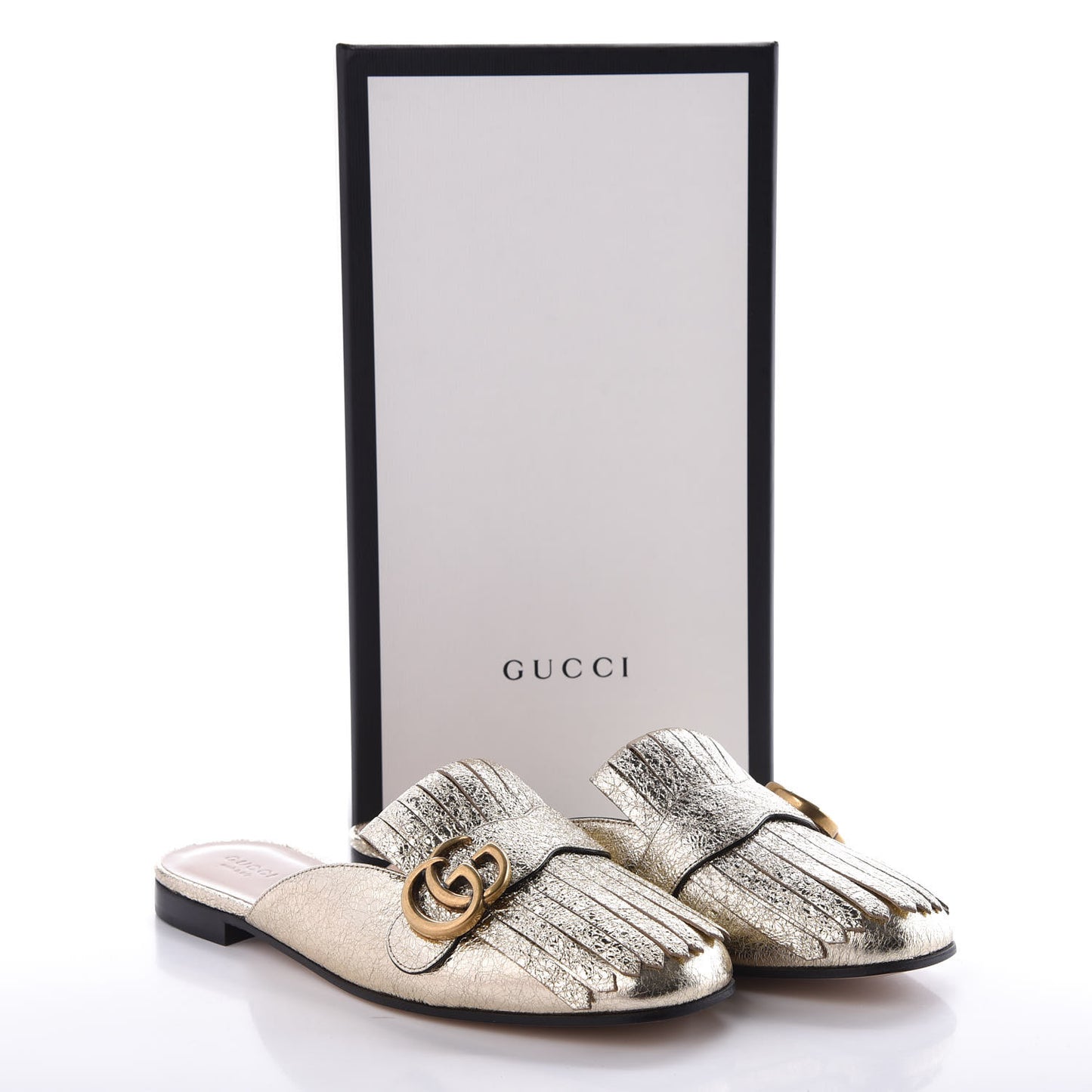 Galassia Womens GG Marmont Fringe Slippers 39 Platino