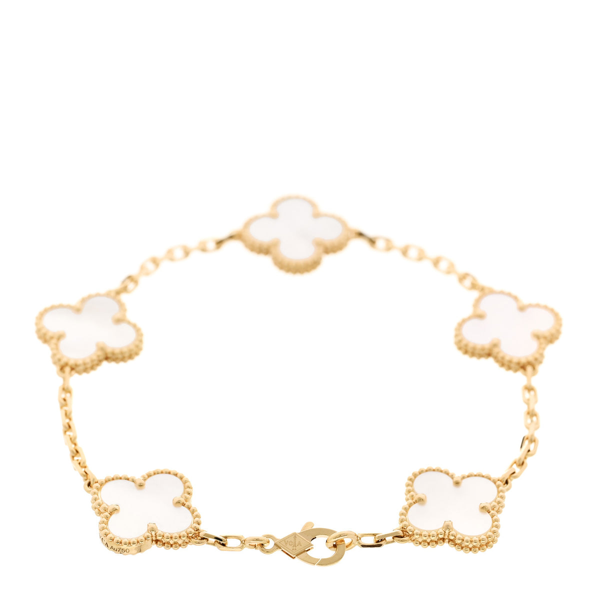 Van Cleef & Arpels 18K Yellow Gold Mother of Pearl 5 Motifs Vintage Alhambra Bracelet 2 of 6