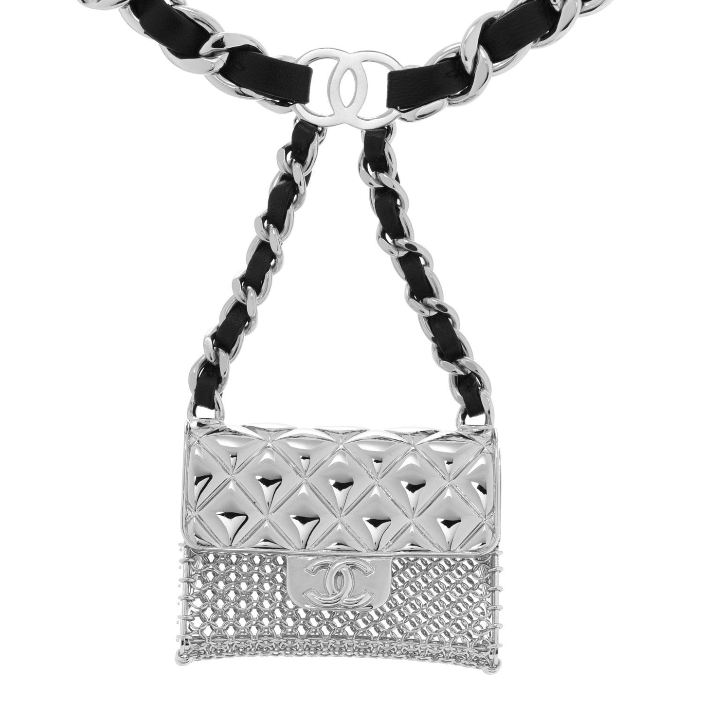 Lambskin Chain CC Flap Bag Belt 95 Black Silver